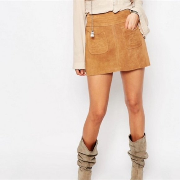 Free People Modern Love Cow Suede Mini Skirt Brown - Picture 3 of 8